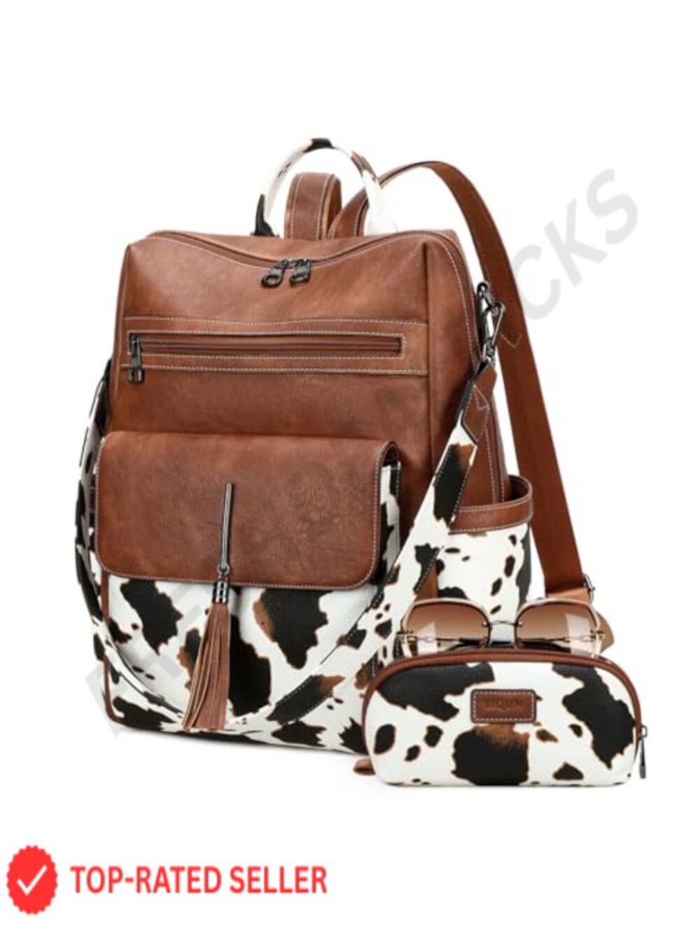 PU Leather Backpack Purse for Women with Tassel, Large Capacity, Adjustable